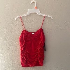 Red, shine top, spaghetti strap blouse